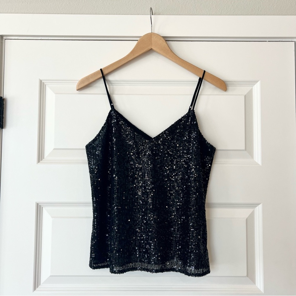 Banana Republic Black Sequin Camisole Tank Top Small Party Cocktail Evening